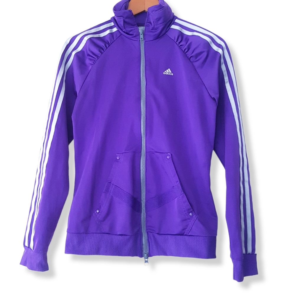 ADIDAS Purple Ruffled Raglan Shoulder Zip-Up Track Jacket